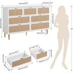 Rattan 7 Drawer Dressers for Bedroom, Tall Dresser with Deep Drawers, Large Chest of Drawers for Closet with Wide Top, Long Wooden Dresser