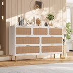 Rattan 7 Drawer Dressers for Bedroom, Tall Dresser with Deep Drawers, Large Chest of Drawers for Closet with Wide Top, Long Wooden Dresser