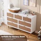 Rattan 7 Drawer Dressers for Bedroom, Tall Dresser with Deep Drawers, Large Chest of Drawers for Closet with Wide Top, Long Wooden Dresser