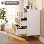 Rattan 7 Drawer Dressers for Bedroom, Tall Dresser with Deep Drawers, Large Chest of Drawers for Closet with Wide Top, Long Wooden Dresser
