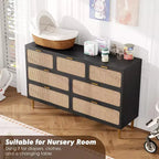 Rattan 7 Drawer Dressers for Bedroom, Tall Dresser with Deep Drawers, Large Chest of Drawers for Closet with Wide Top, Long Wooden Dresser