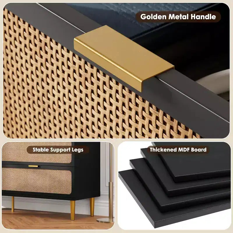 Rattan 7 Drawer Dressers for Bedroom, Tall Dresser with Deep Drawers, Large Chest of Drawers for Closet with Wide Top, Long Wooden Dresser