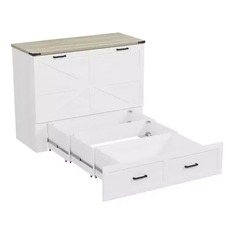 Fold-Out Murphy Cabinet Bed with Storage Drawer and Charging Station