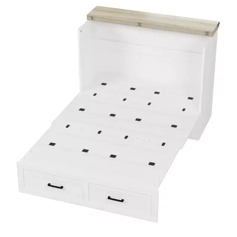 Fold-Out Murphy Cabinet Bed with Storage Drawer and Charging Station