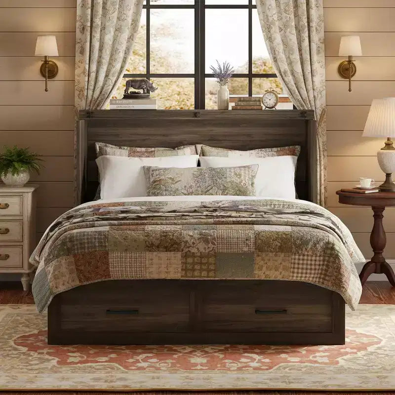 Fold-Out Murphy Cabinet Bed with Storage Drawer and Charging Station