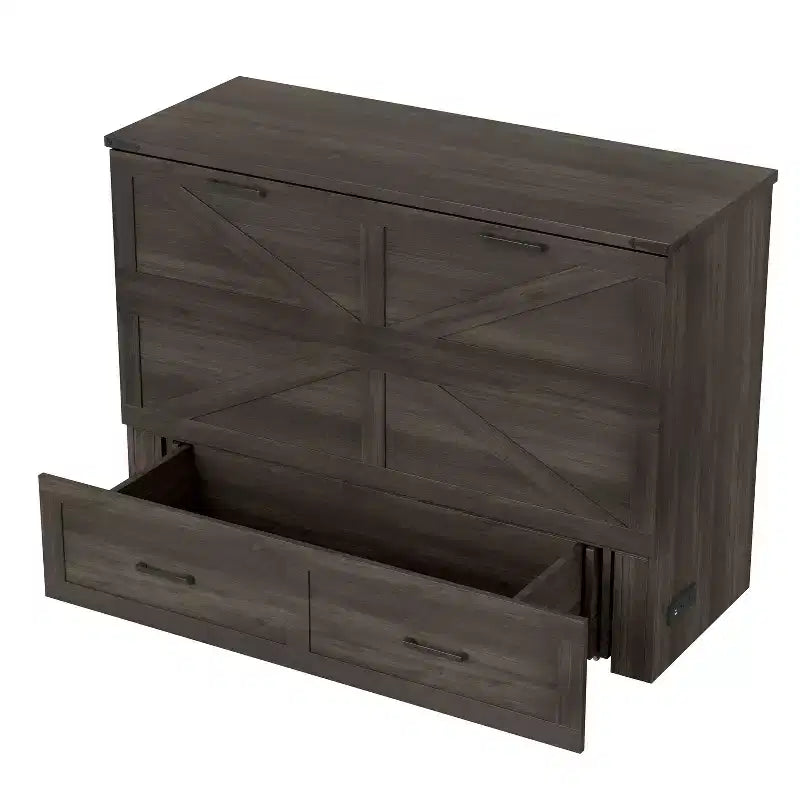 Fold-Out Murphy Cabinet Bed with Storage Drawer and Charging Station