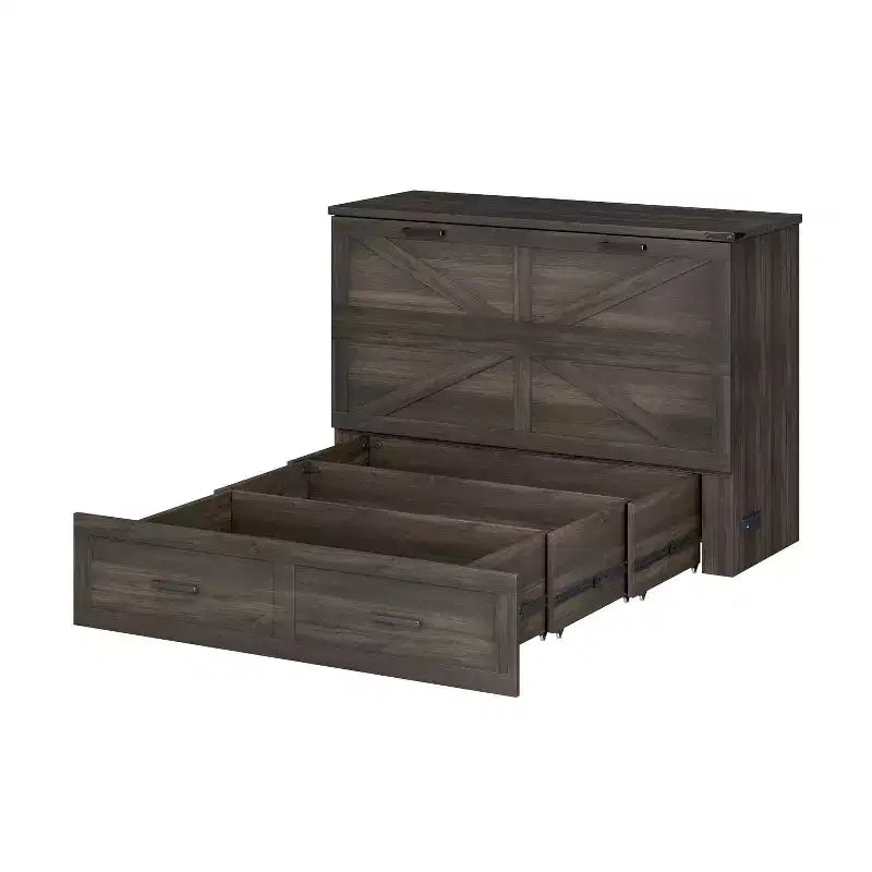 Fold-Out Murphy Cabinet Bed with Storage Drawer and Charging Station