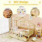 Twin House Bed w/ 2 Storage Drawers Roof & Fence Rails Headboard & Footboard