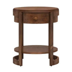 2-Tier Nightstand w/ Shelf & Wood Grains Drawer Round White/Brown