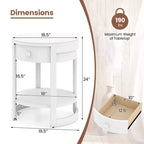 2-Tier Nightstand w/ Shelf & Wood Grains Drawer Round White/Brown