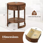 2-Tier Nightstand w/ Shelf & Wood Grains Drawer Round White/Brown
