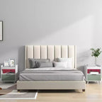 Nightstand Modern Beside End Table w/ LED Lights Open Compartment & Drawer