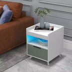 Nightstand Modern Beside End Table w/ LED Lights Open Compartment & Drawer