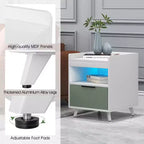 Nightstand Modern Beside End Table w/ LED Lights Open Compartment & Drawer