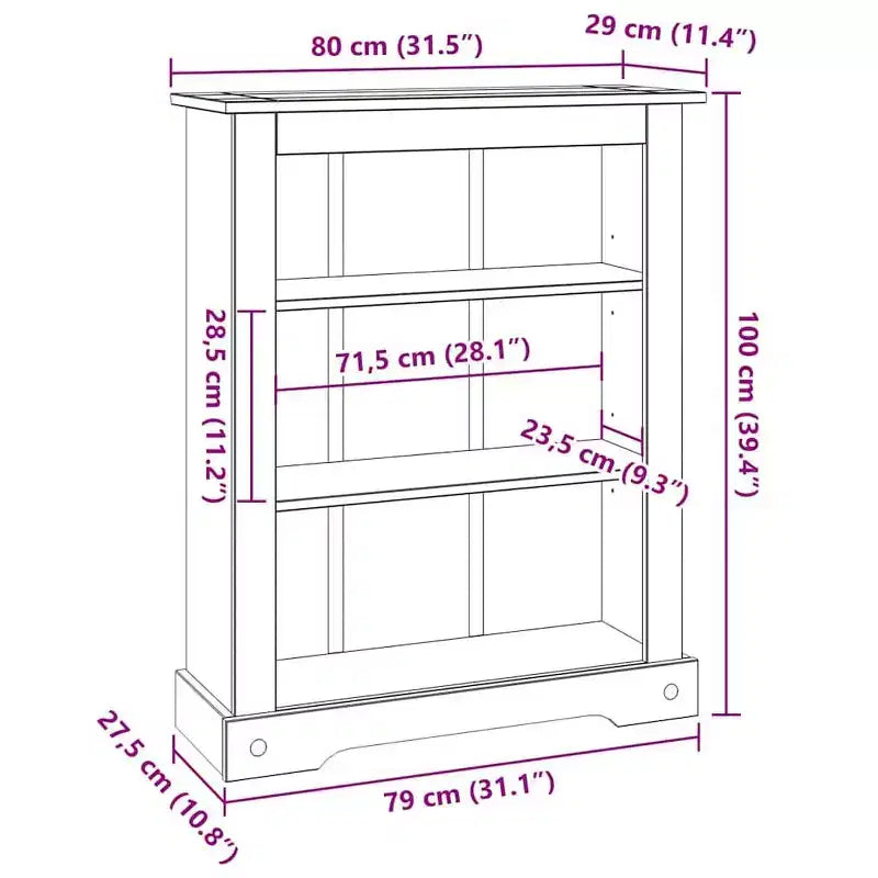 3/4-Tier Bookcase Pine