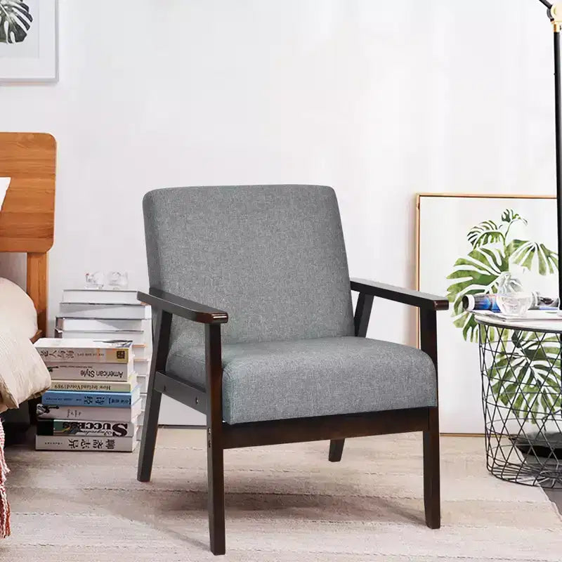 Wooden Upholstered Accent Chair Fabric Armchair Home Office
