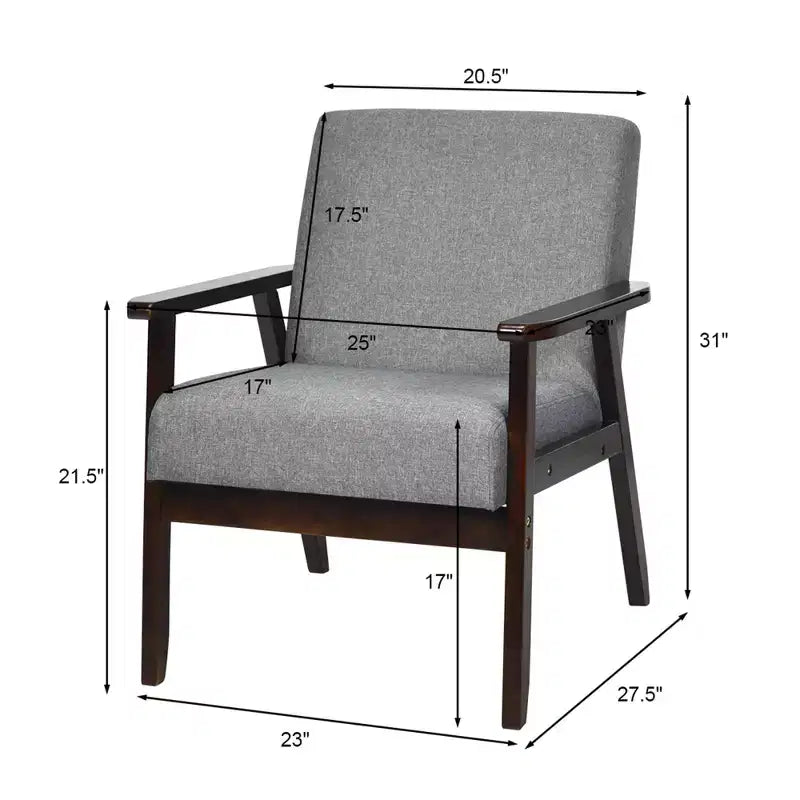 Wooden Upholstered Accent Chair Fabric Armchair Home Office