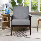 Wooden Upholstered Accent Chair Fabric Armchair Home Office