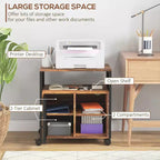 Printer Stand with Socket and USB Charging Ports, Industrial Mobile Printer Table with Storage and Wheels