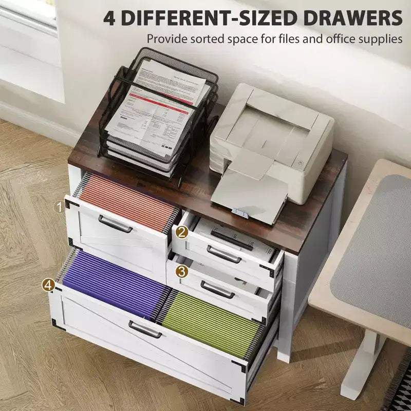 Lateral Filing Cabinet, Farmhouse File Cabinet with 4 Drawers, Fit Letter/A4/Legal Hanging Files