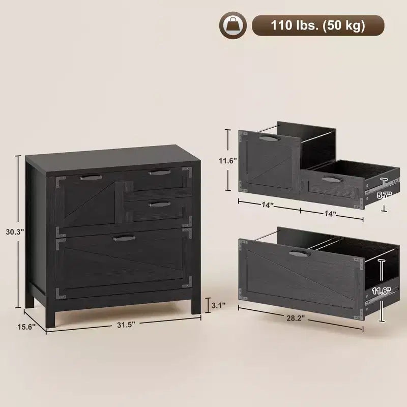 Lateral Filing Cabinet, Farmhouse File Cabinet with 4 Drawers, Fit Letter/A4/Legal Hanging Files