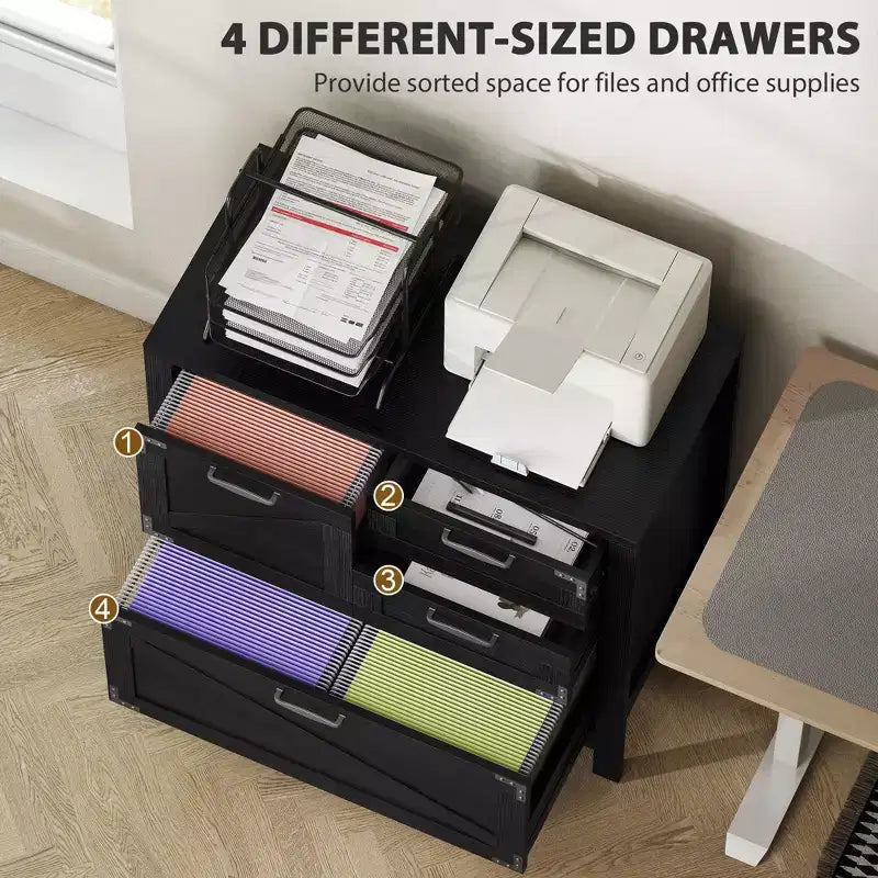 Lateral Filing Cabinet, Farmhouse File Cabinet with 4 Drawers, Fit Letter/A4/Legal Hanging Files