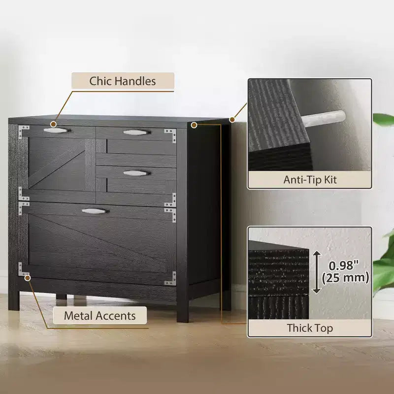 Lateral Filing Cabinet, Farmhouse File Cabinet with 4 Drawers, Fit Letter/A4/Legal Hanging Files