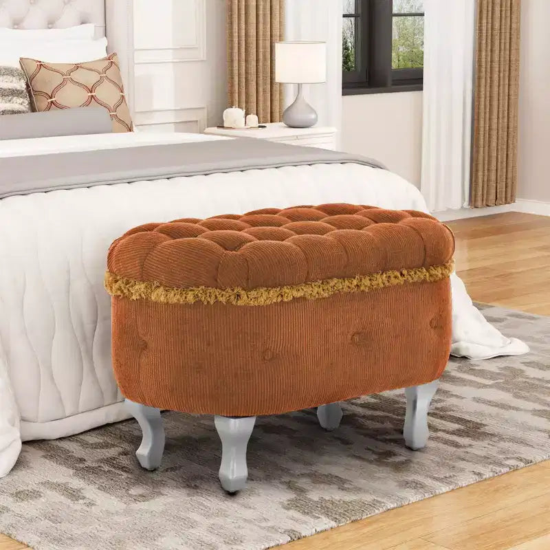 Modern Corduroy Button-Tufted Storage Bench with Hidden Compartment, Upholstered Ottoman Stool for Bedroom, Entryway