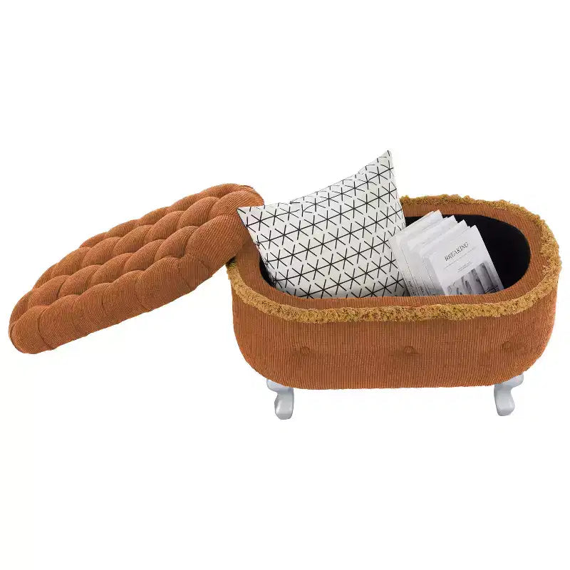 Modern Corduroy Button-Tufted Storage Bench with Hidden Compartment, Upholstered Ottoman Stool for Bedroom, Entryway