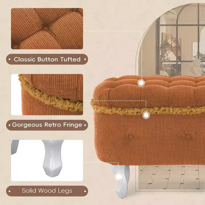 Modern Corduroy Button-Tufted Storage Bench with Hidden Compartment, Upholstered Ottoman Stool for Bedroom, Entryway