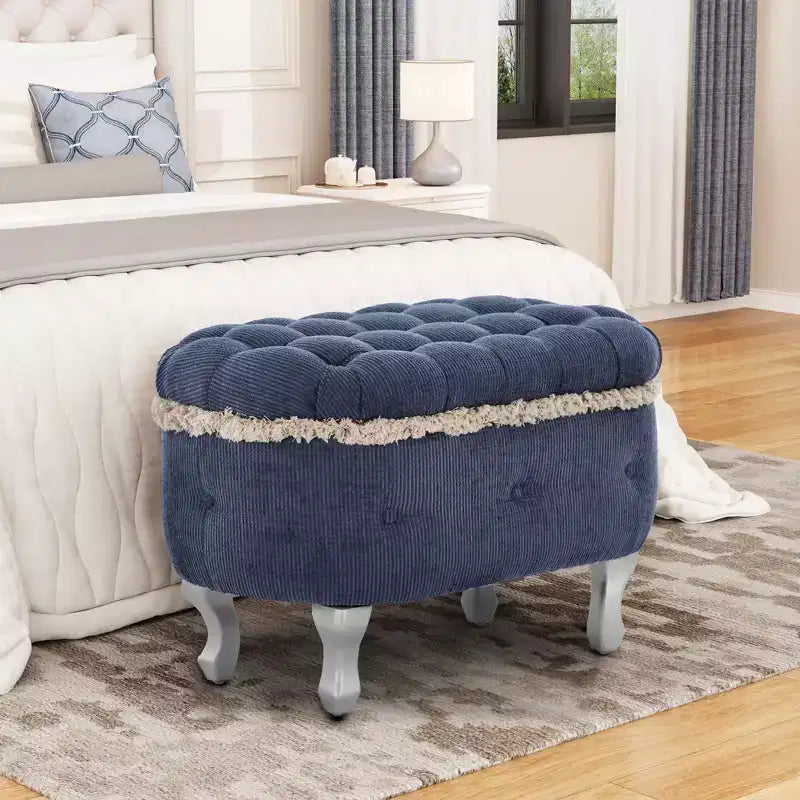 Modern Corduroy Button-Tufted Storage Bench with Hidden Compartment, Upholstered Ottoman Stool for Bedroom, Entryway