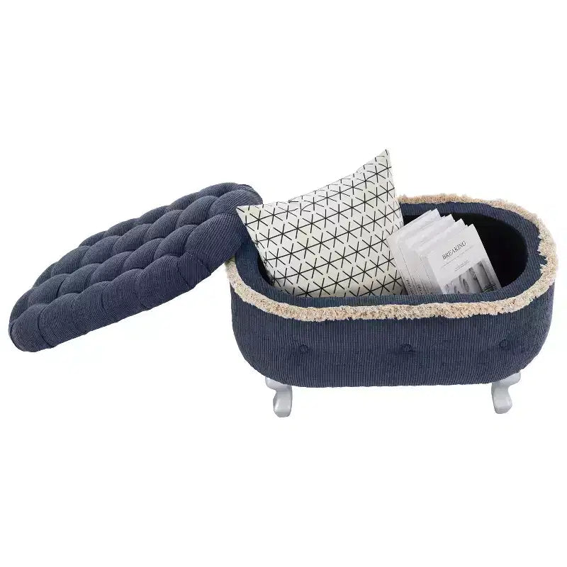 Modern Corduroy Button-Tufted Storage Bench with Hidden Compartment, Upholstered Ottoman Stool for Bedroom, Entryway