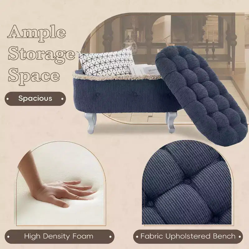 Modern Corduroy Button-Tufted Storage Bench with Hidden Compartment, Upholstered Ottoman Stool for Bedroom, Entryway