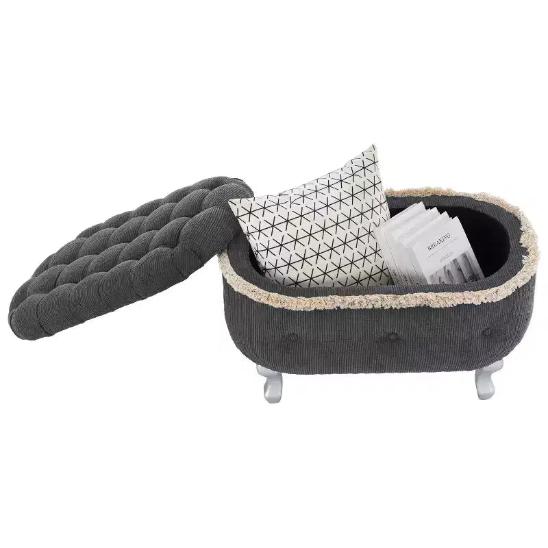 Modern Corduroy Button-Tufted Storage Bench with Hidden Compartment, Upholstered Ottoman Stool for Bedroom, Entryway