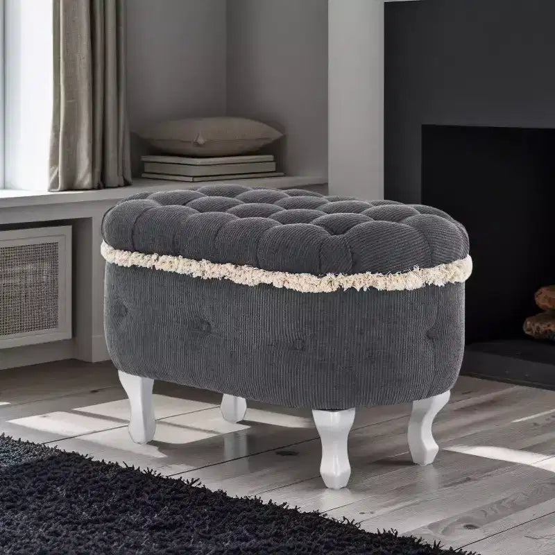 Modern Corduroy Button-Tufted Storage Bench with Hidden Compartment, Upholstered Ottoman Stool for Bedroom, Entryway