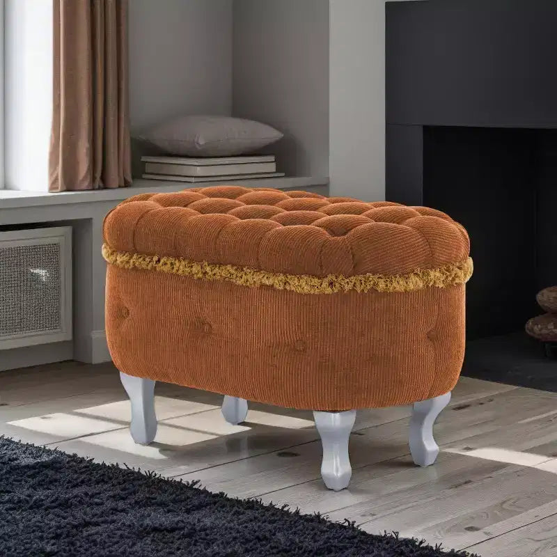 Modern Corduroy Button-Tufted Storage Bench with Hidden Compartment, Upholstered Ottoman Stool for Bedroom, Entryway