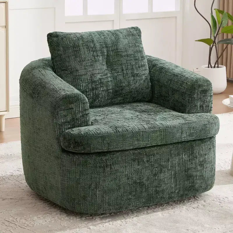 Lounge Chair, Swivel Barrel Sofa Chair with Dual-Layer Cushion, 250lbs Capacity, 36.6 Round Chenille Accent Chair for Living Room, Office