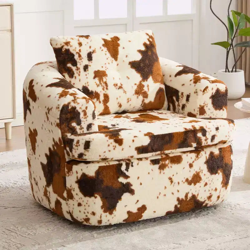 Lounge Chair, Swivel Barrel Sofa Chair with Dual-Layer Cushion, 250lbs Capacity, 36.6 Round Chenille Accent Chair for Living Room, Office