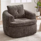 Lounge Chair, Swivel Barrel Sofa Chair with Dual-Layer Cushion, 250lbs Capacity, 36.6 Round Chenille Accent Chair for Living Room, Office