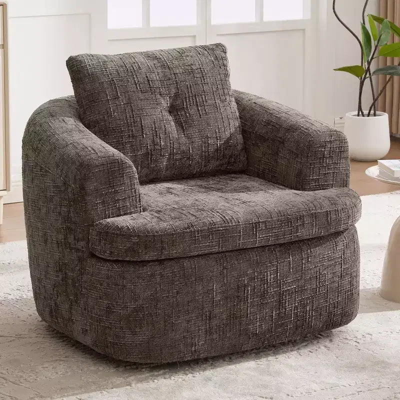 Lounge Chair, Swivel Barrel Sofa Chair with Dual-Layer Cushion, 250lbs Capacity, 36.6 Round Chenille Accent Chair for Living Room, Office