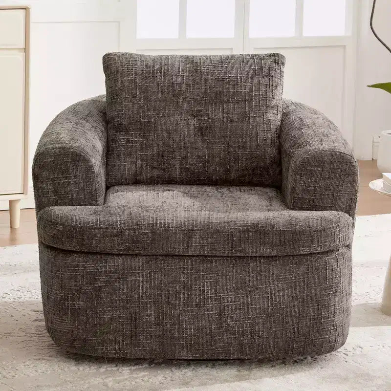 Lounge Chair, Swivel Barrel Sofa Chair with Dual-Layer Cushion, 250lbs Capacity, 36.6 Round Chenille Accent Chair for Living Room, Office