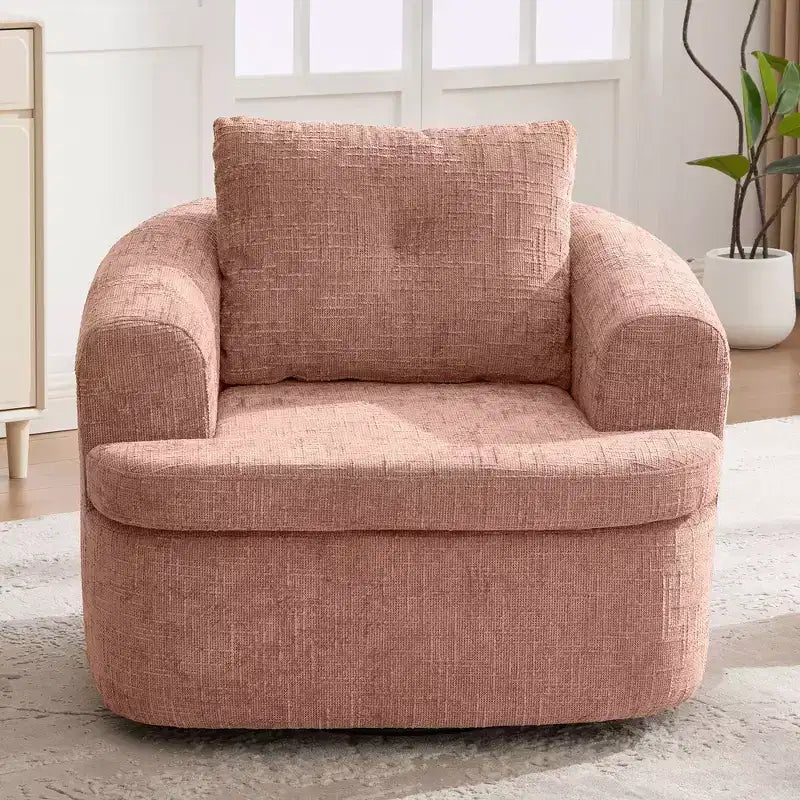 Lounge Chair, Swivel Barrel Sofa Chair with Dual-Layer Cushion, 250lbs Capacity, 36.6 Round Chenille Accent Chair for Living Room, Office