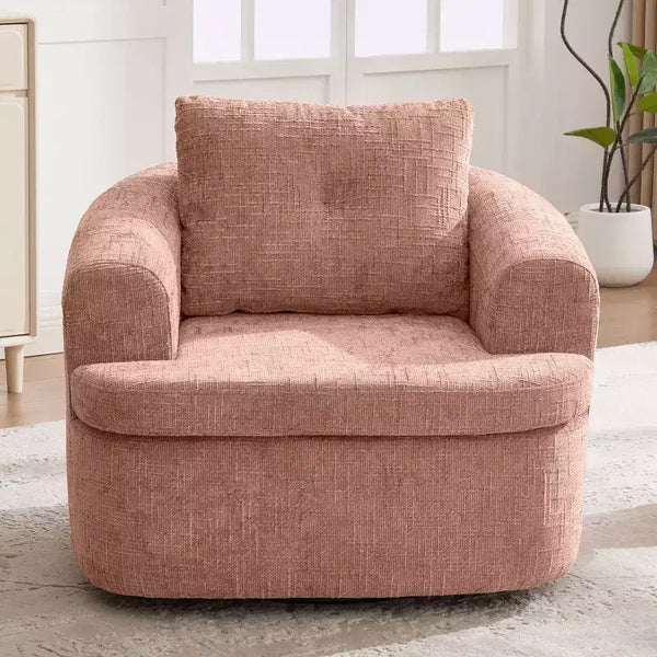 Lounge Chair, Swivel Barrel Sofa Chair with Dual-Layer Cushion, 250lbs Capacity, 36.6 Round Chenille Accent Chair for Living Room, Office