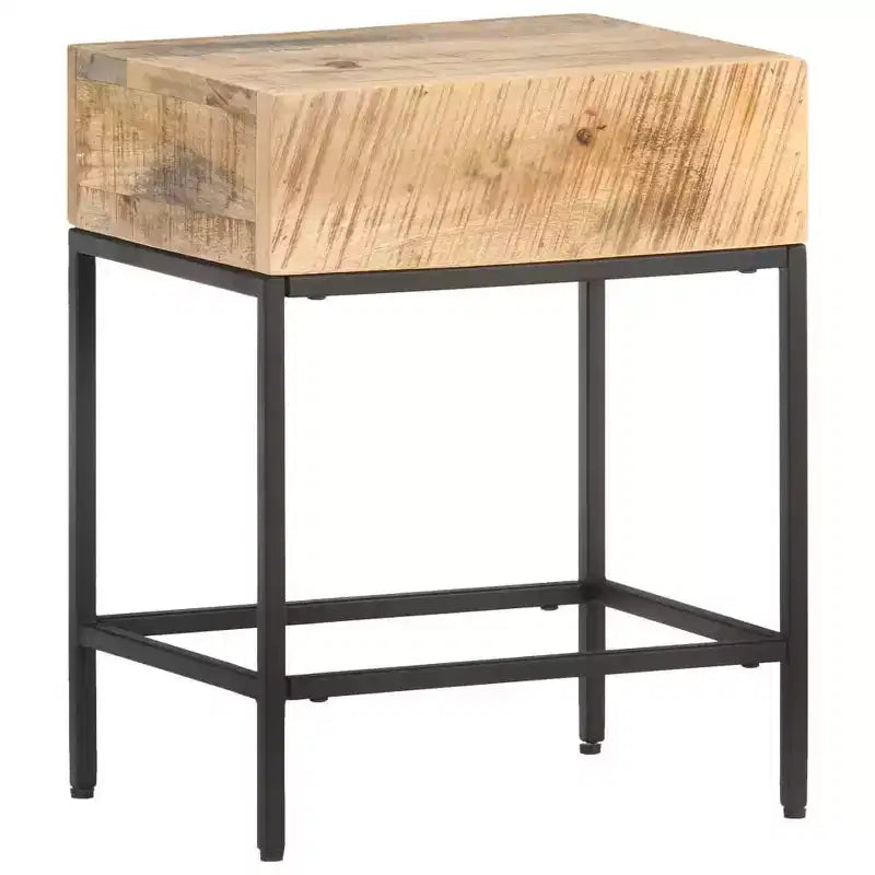 Side Table Brown Solid Rough Mango Wood Small Durable