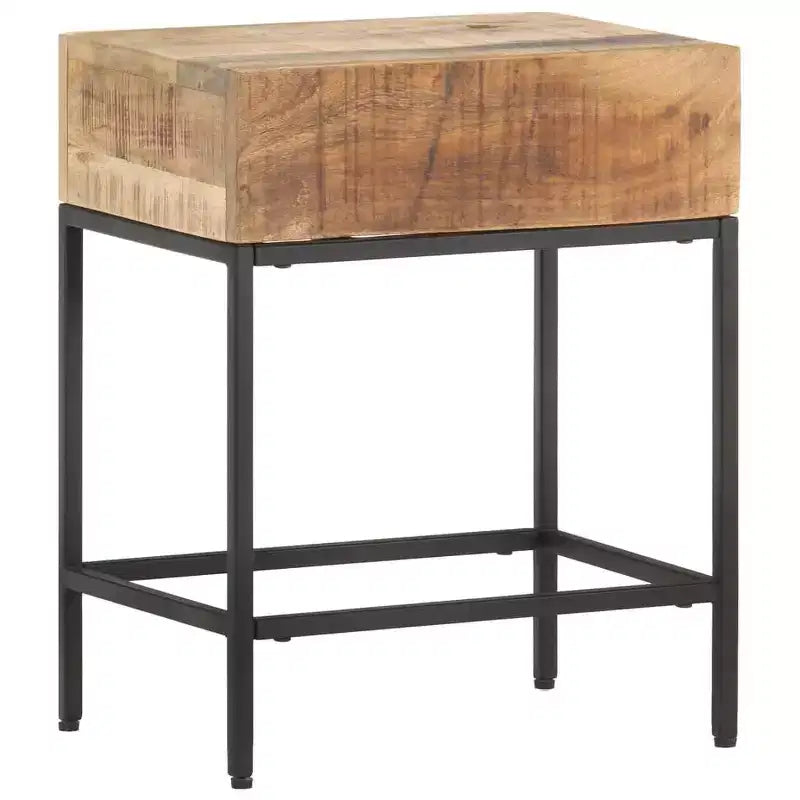 Side Table Brown Solid Rough Mango Wood Small Durable