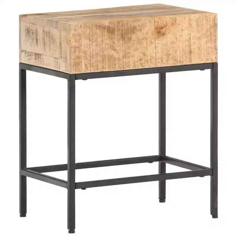 Side Table Brown Solid Rough Mango Wood Small Durable