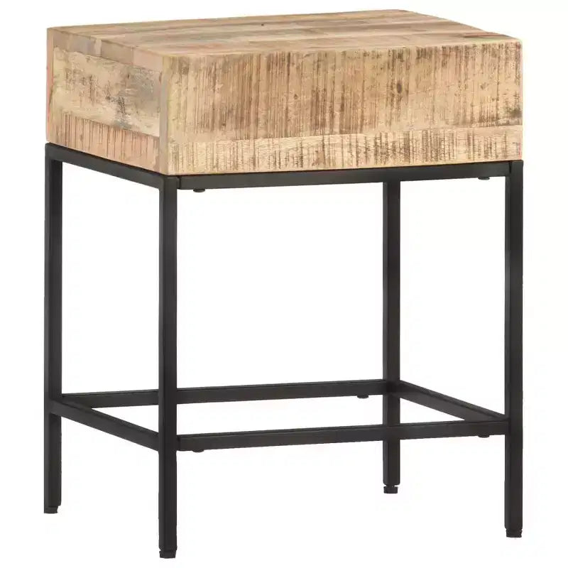 Side Table Brown Solid Rough Mango Wood Small Durable
