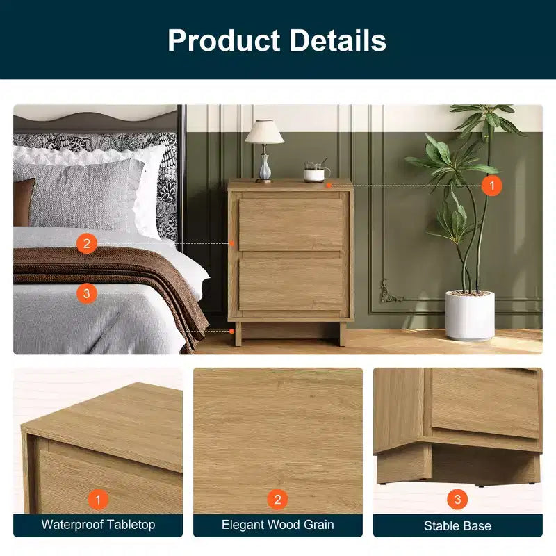 2-Drawer Dresser, Modern Wood Dresser with Clean Edge Detailing, Versatile Storage Unit for Bedroom, Living Room, Office, Entryway