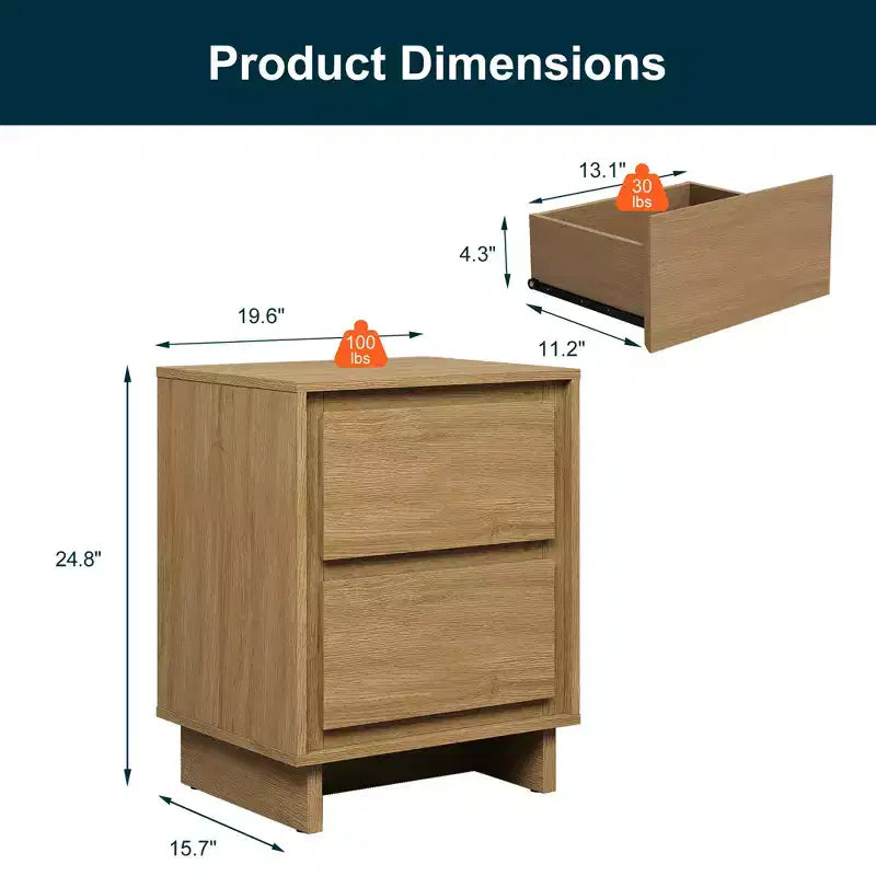 2-Drawer Dresser, Modern Wood Dresser with Clean Edge Detailing, Versatile Storage Unit for Bedroom, Living Room, Office, Entryway