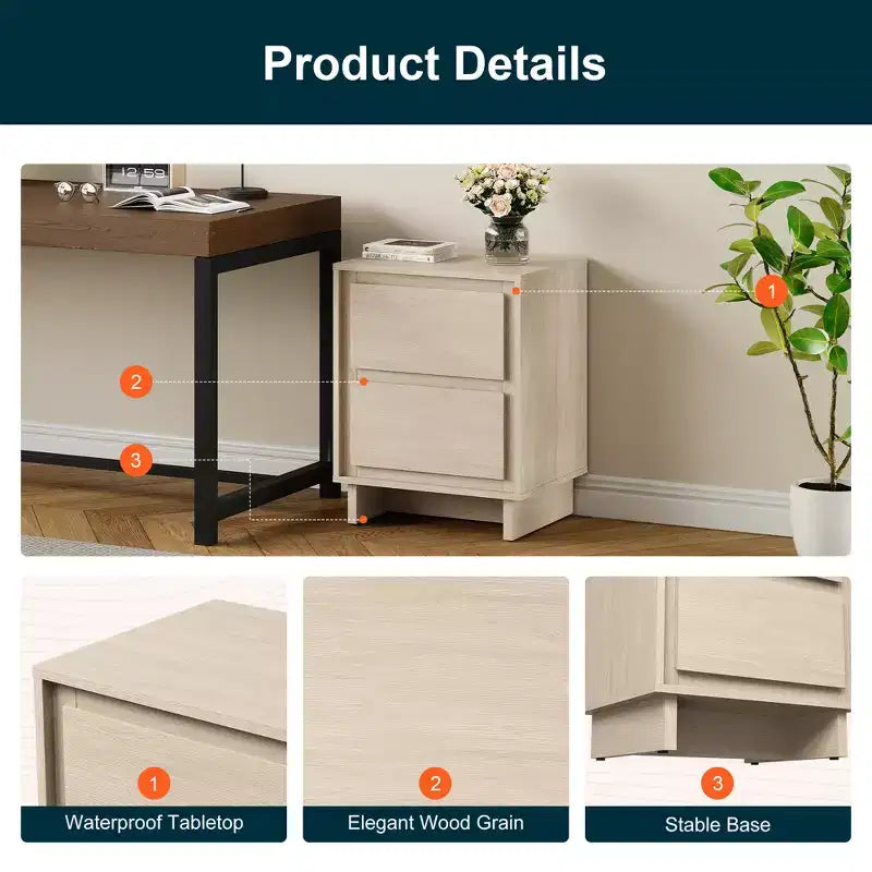 2-Drawer Dresser, Modern Wood Dresser with Clean Edge Detailing, Versatile Storage Unit for Bedroom, Living Room, Office, Entryway